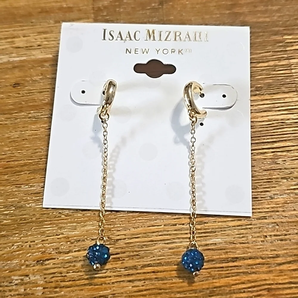 NWT Isaac Mizrahi NY Long Rhinestone Ball Huggie style Post Earrings